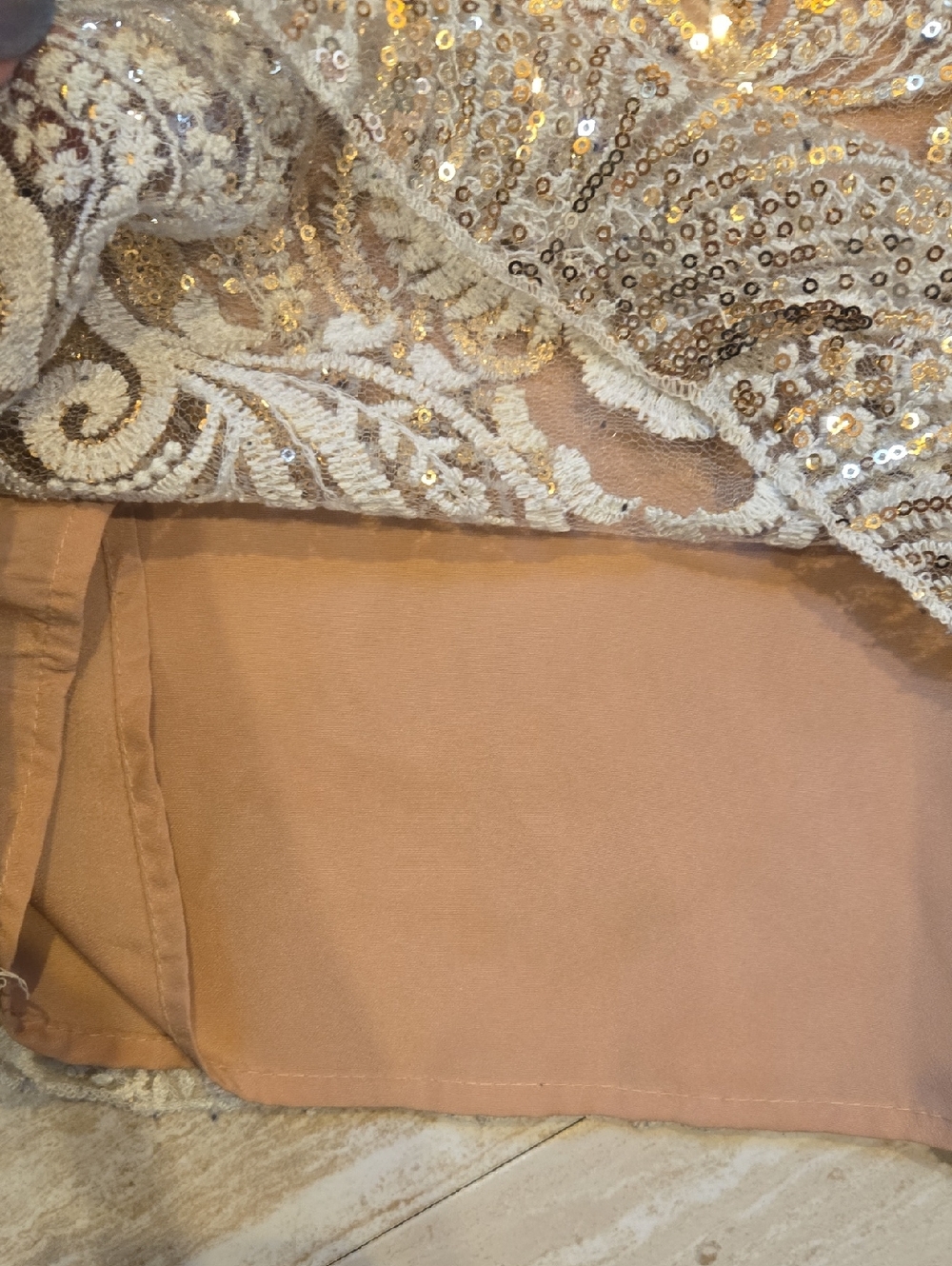 Free People Lace/Golden Sequin Overlay Double V Dress - Picture 4 of 10